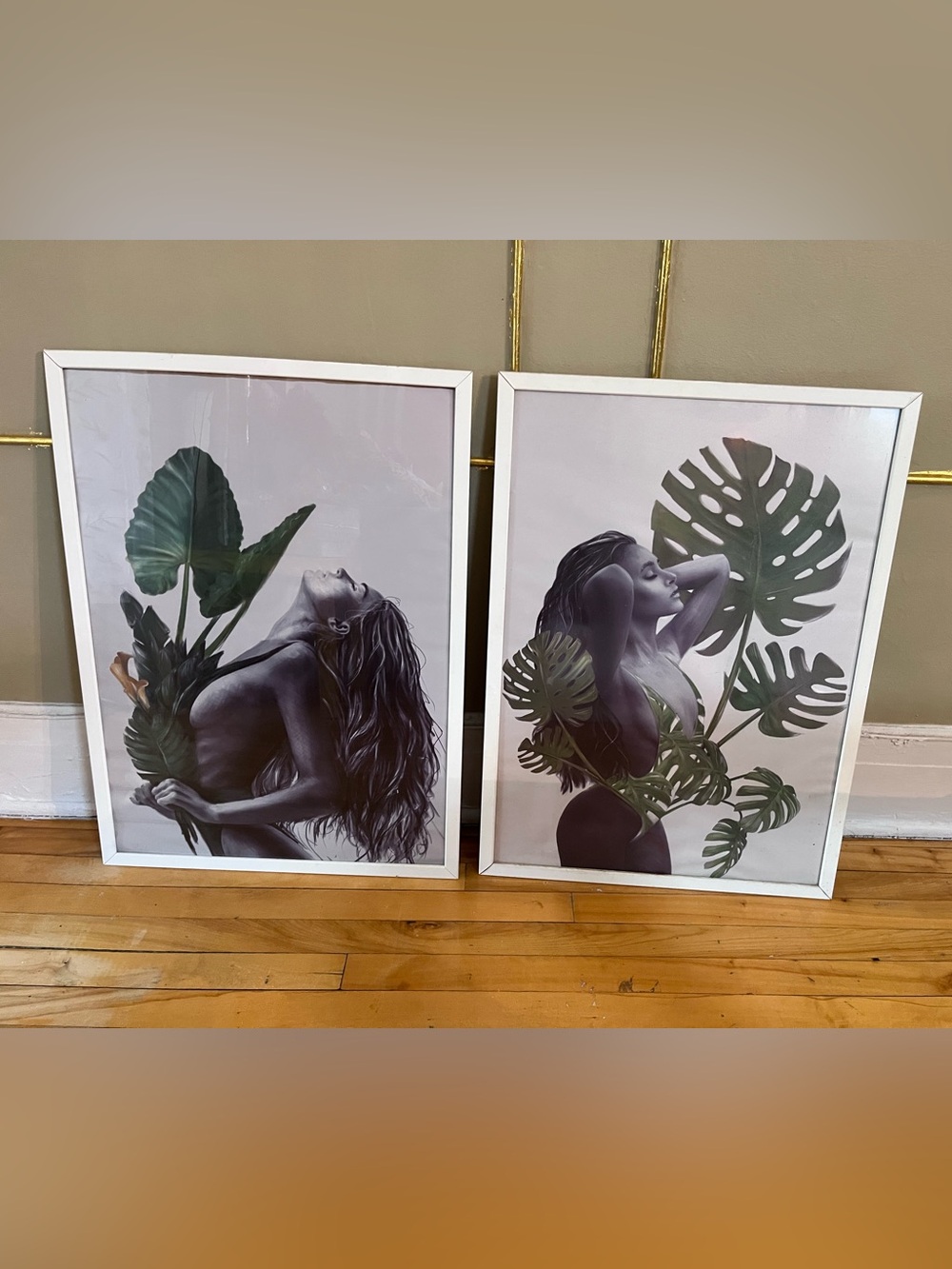 IKEA Botanical Woman Art Prints - Green & Black - Set of 2